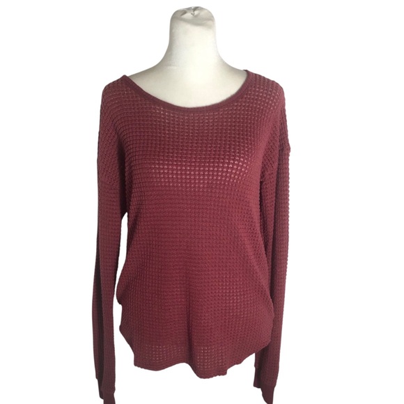 Sweet Lilac waffle knit mauve open back knit top Sz Large - Picture 1 of 6